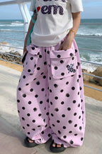 Polka Dot Pocket Wide Leg Pants