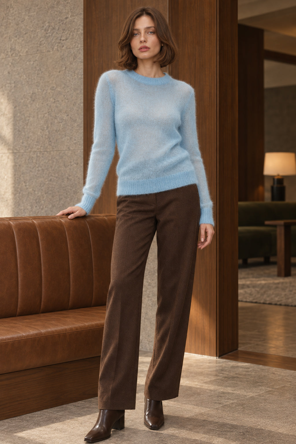 Sheer Blend Round Neck Knit Top