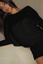 Off Shoulder Long Sleeve Ruched Mini Dress