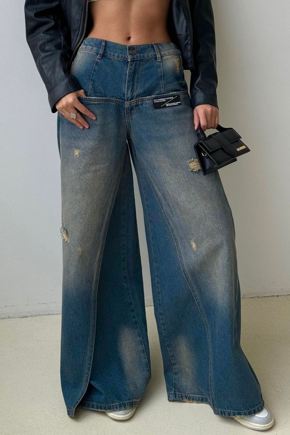 Vintage Distressed Deconstructed Wide Leg Jeans