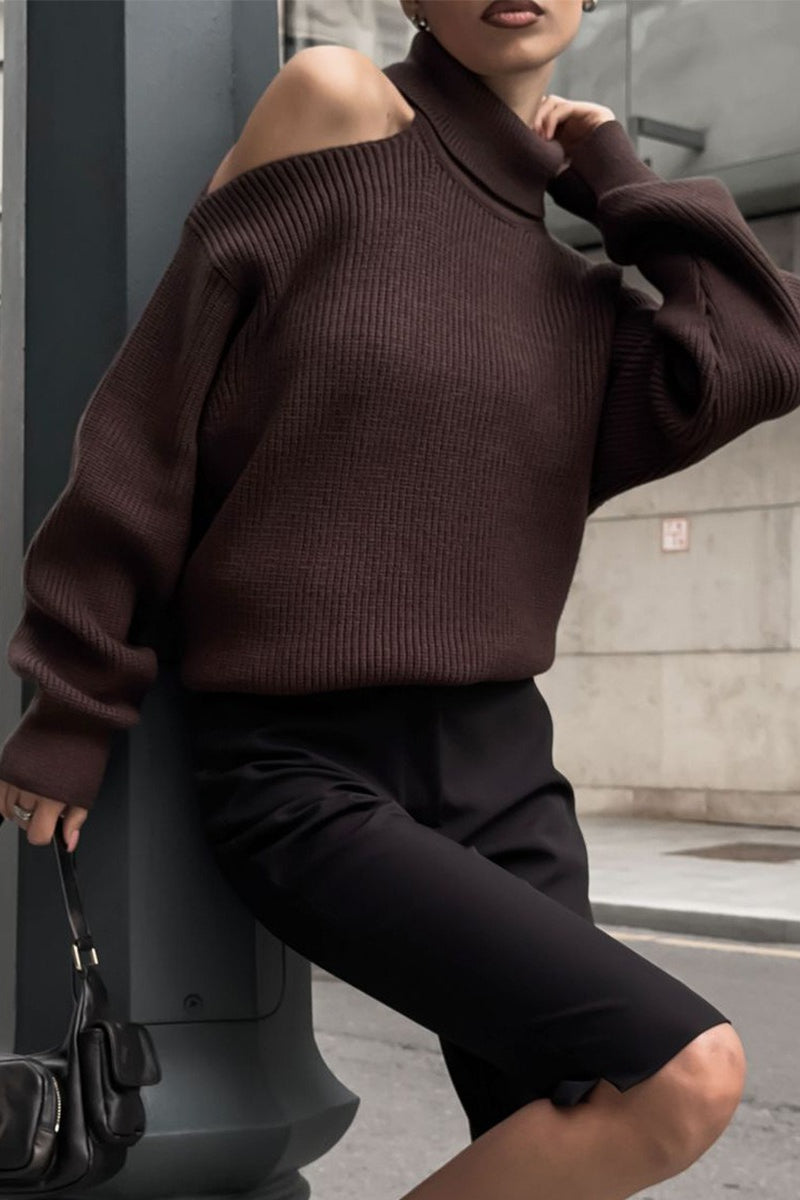 Turtleneck Cold Shoulder Knit Sweater Secondary image