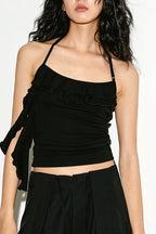 Solid Ruffle Halter Fitted Crop Top