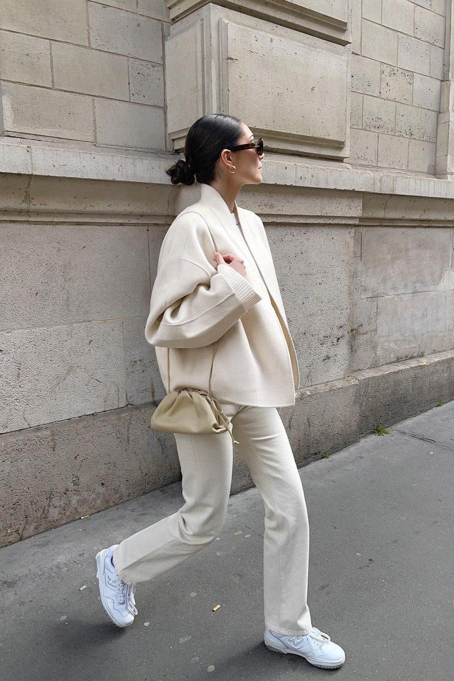 Brushed Collarless Drop Shoulder Short Boxy Coat