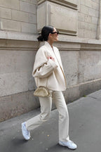 Brushed Collarless Drop Shoulder Short Boxy Coat