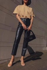 Office PU Straight Leg Stylish Casual Workwear Pants
