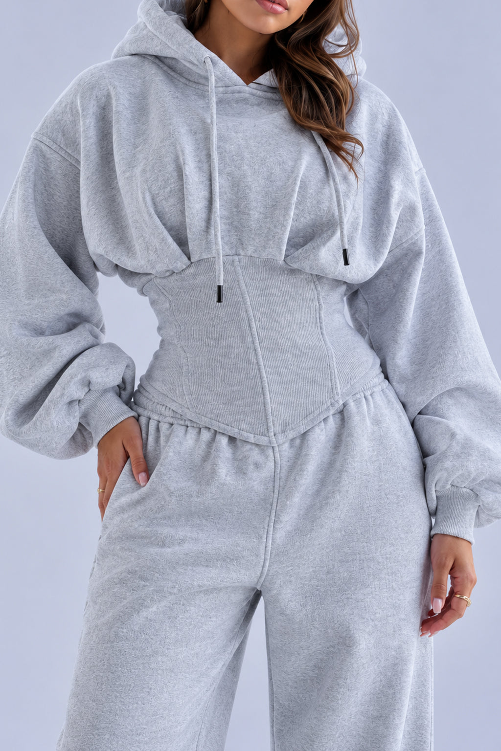 Corset Waist Zip Front Wide Leg Hoodie Two Piece Set Main image