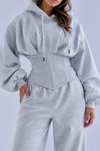 Corset Waist Zip Front Wide Leg Hoodie Two Piece Set
