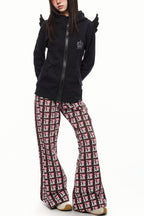 Angel Wing Contrast Zip Up Hoodie
