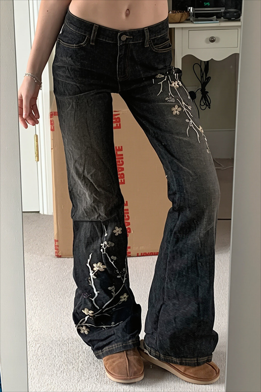 Western Floral Embroidered Wide Leg Jeans