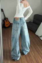 Military Button Wide Leg Barrel Jeans