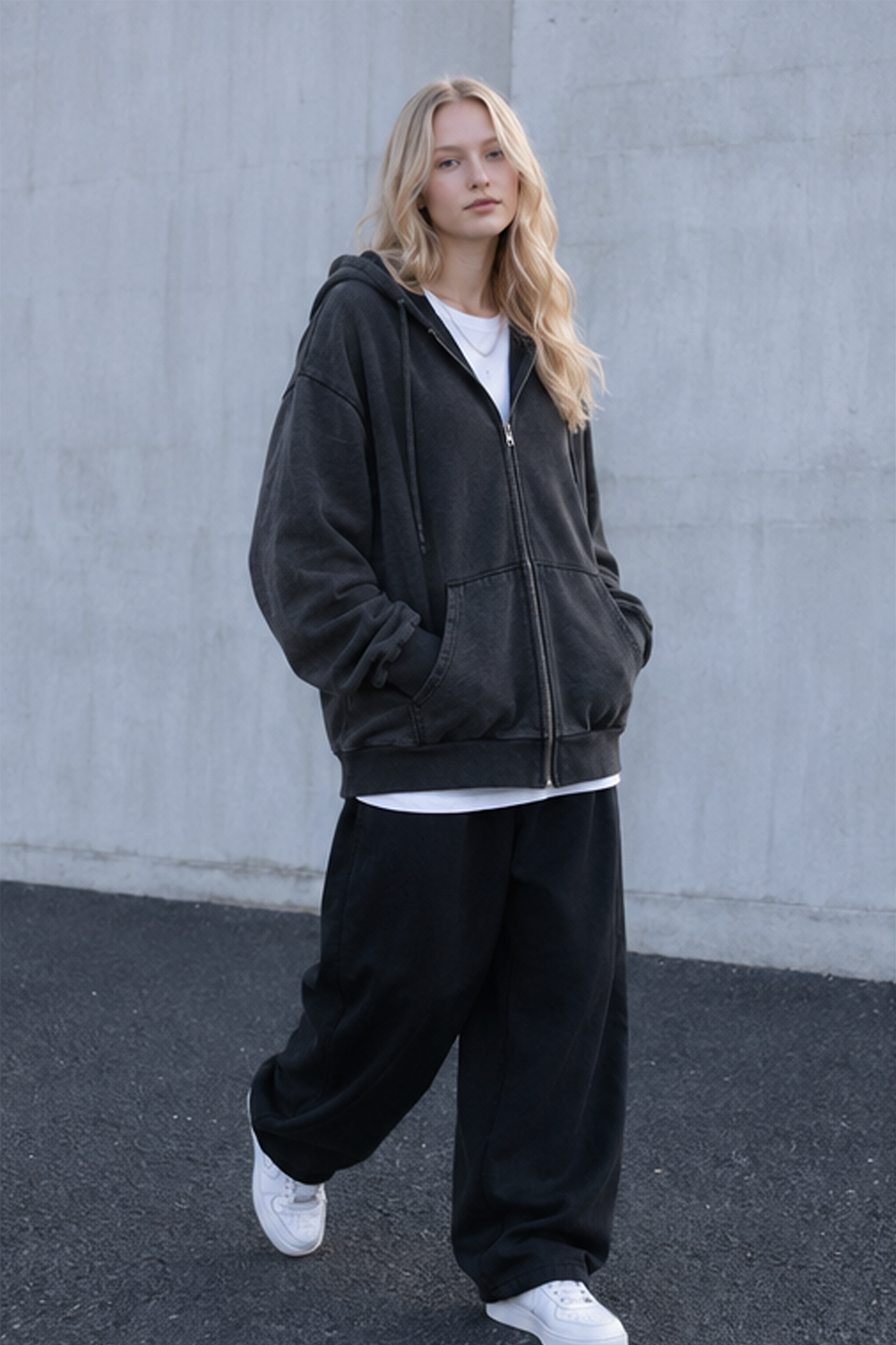 Men's Vintage Wash Black Zip-Up Hoodie Main image