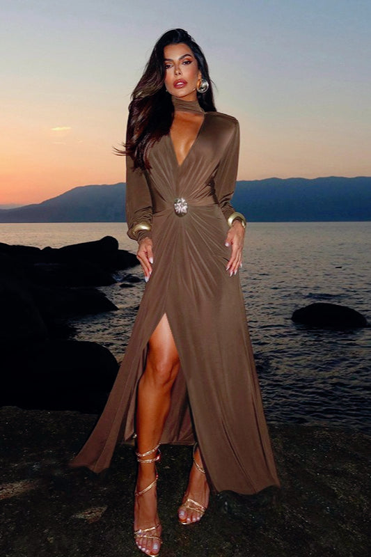 Ruched Maxi Dress with Deep Plunge Wrap Main image