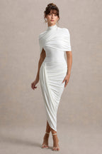 Solid Ruched Bodycon Cape Party Dress