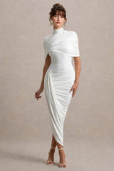 Solid Ruched Bodycon Cape Party Dress