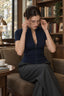 Zip Front Solid Slim Blouse
