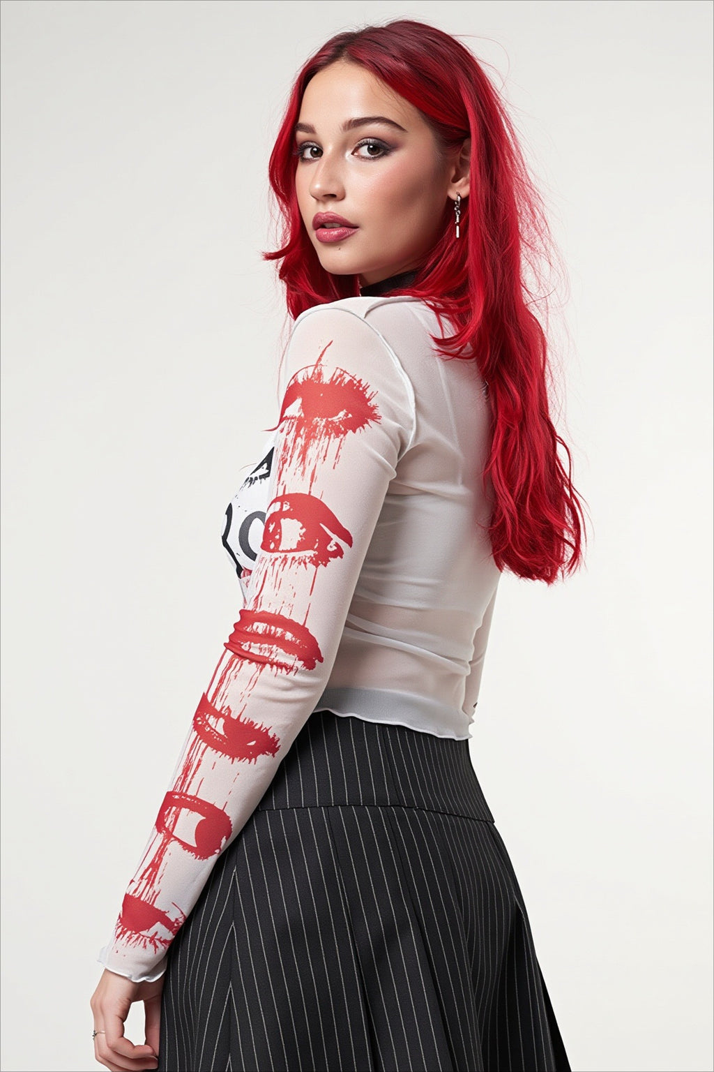 Vintage Collage Sheer Long Sleeve Crop T-Shirt