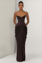 Strapless Sweetheart Corset Ruched Maxi Dress