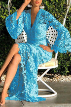 Backless Slim Lace Flare Maxi Boho Dress