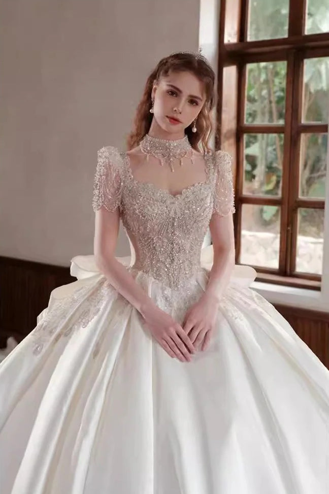 Satin Cathedral Train Wedding Dress Main image