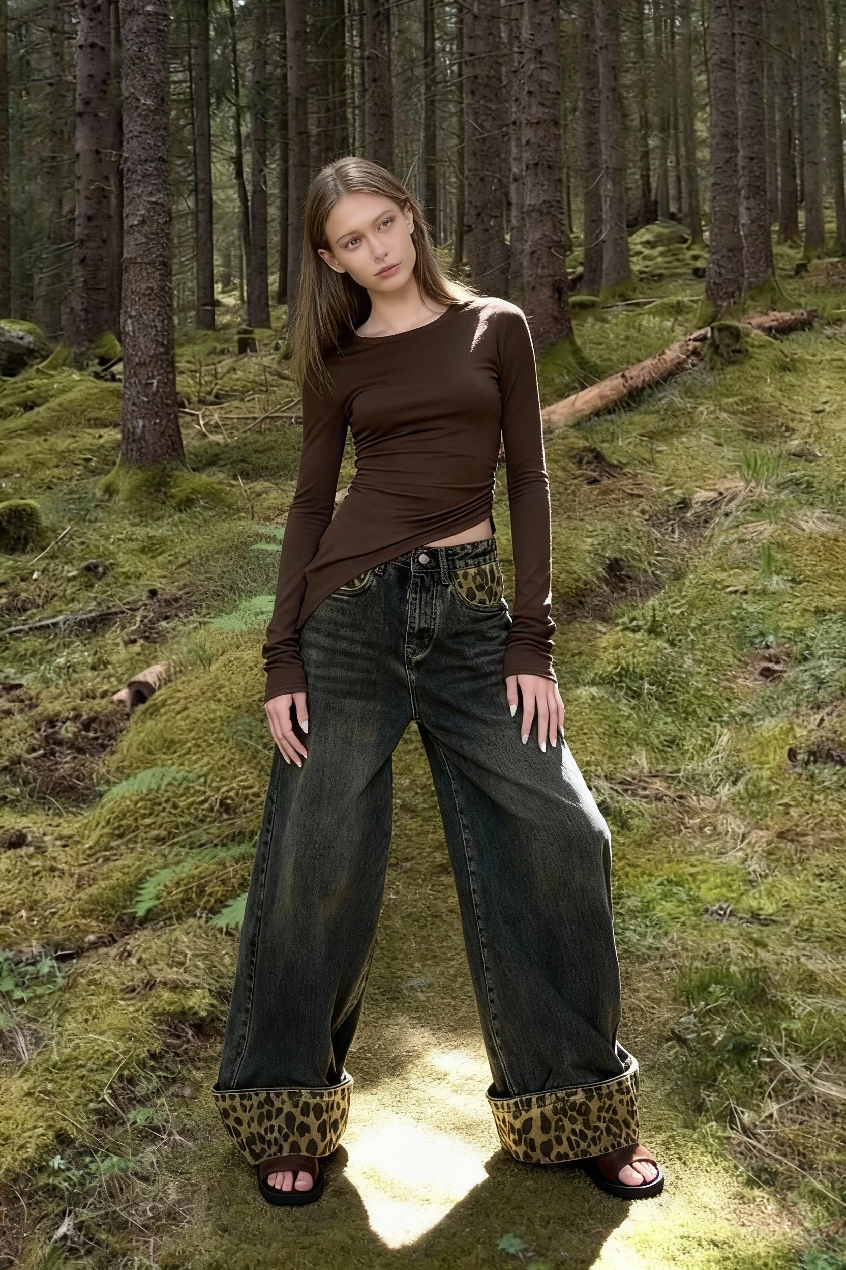 Retro Leopard Print Wide Leg Jeans Secondary image