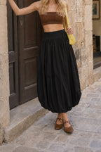 Pocket Smocked Elastic Waist Lantern Skirt