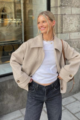 Classic Barn Khaki Wool Blend Notch Collar Coat