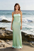 Strapless Sequin Slit Back Prom Dress