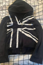 Graphic Contrast Design Oversized Zip Hoodie