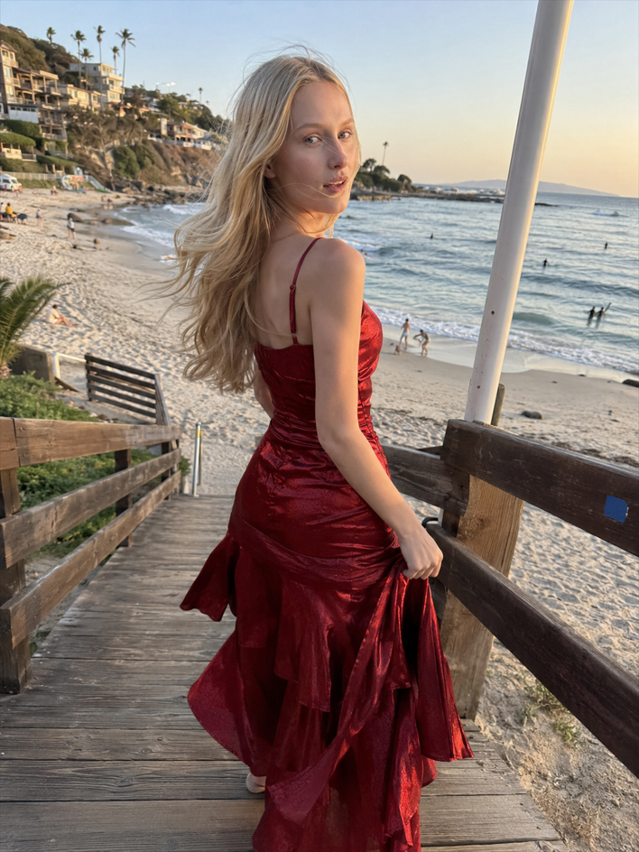 Satin Ruffle Trim Party Dress Main image