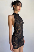 Halter Lace Backless Bodycon Mini Lace Dress
