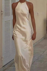 Sexy Backless Halter Camisole Satin Like Formal Dress