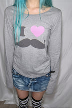 Heart Mustache Graphic Long Sleeve T-Shirt