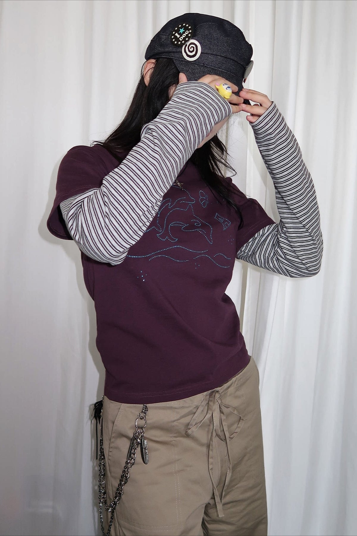 Dragon Graphic Striped Layered Long Sleeve T-Shirt