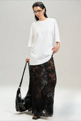 Solid Color Lace Bodycon High Waist Skirt