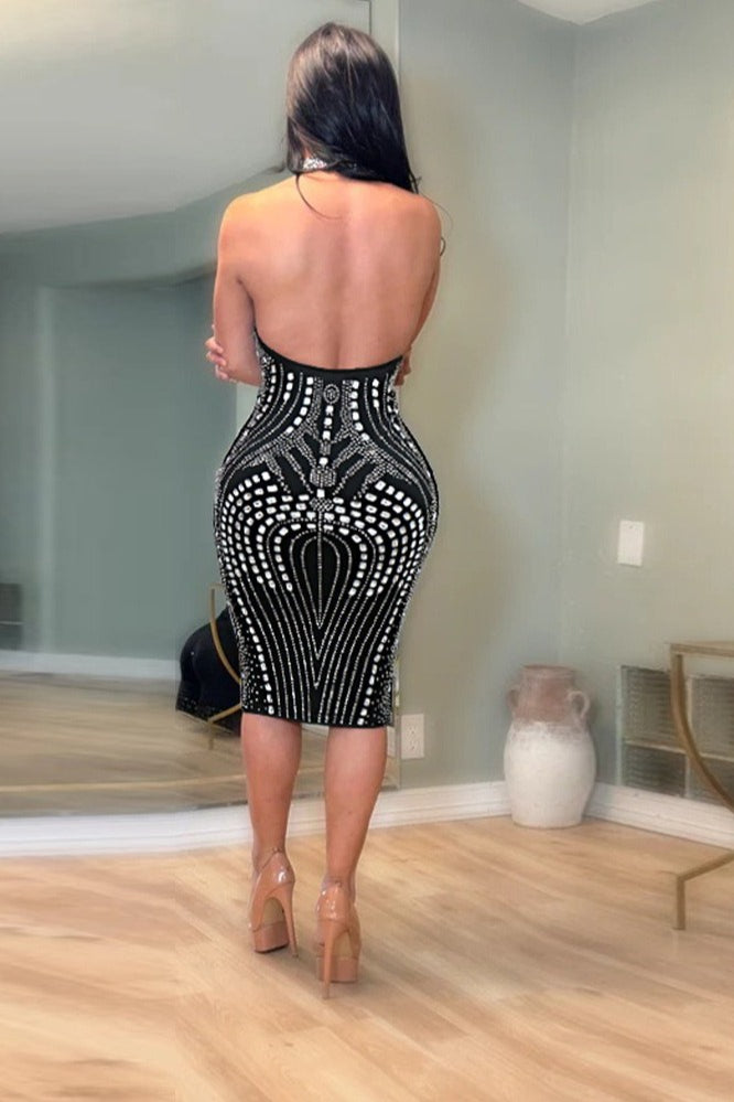 Backless Sleeveless Rhinestone Mesh Milk Silk Cocktail Dress Secondary image