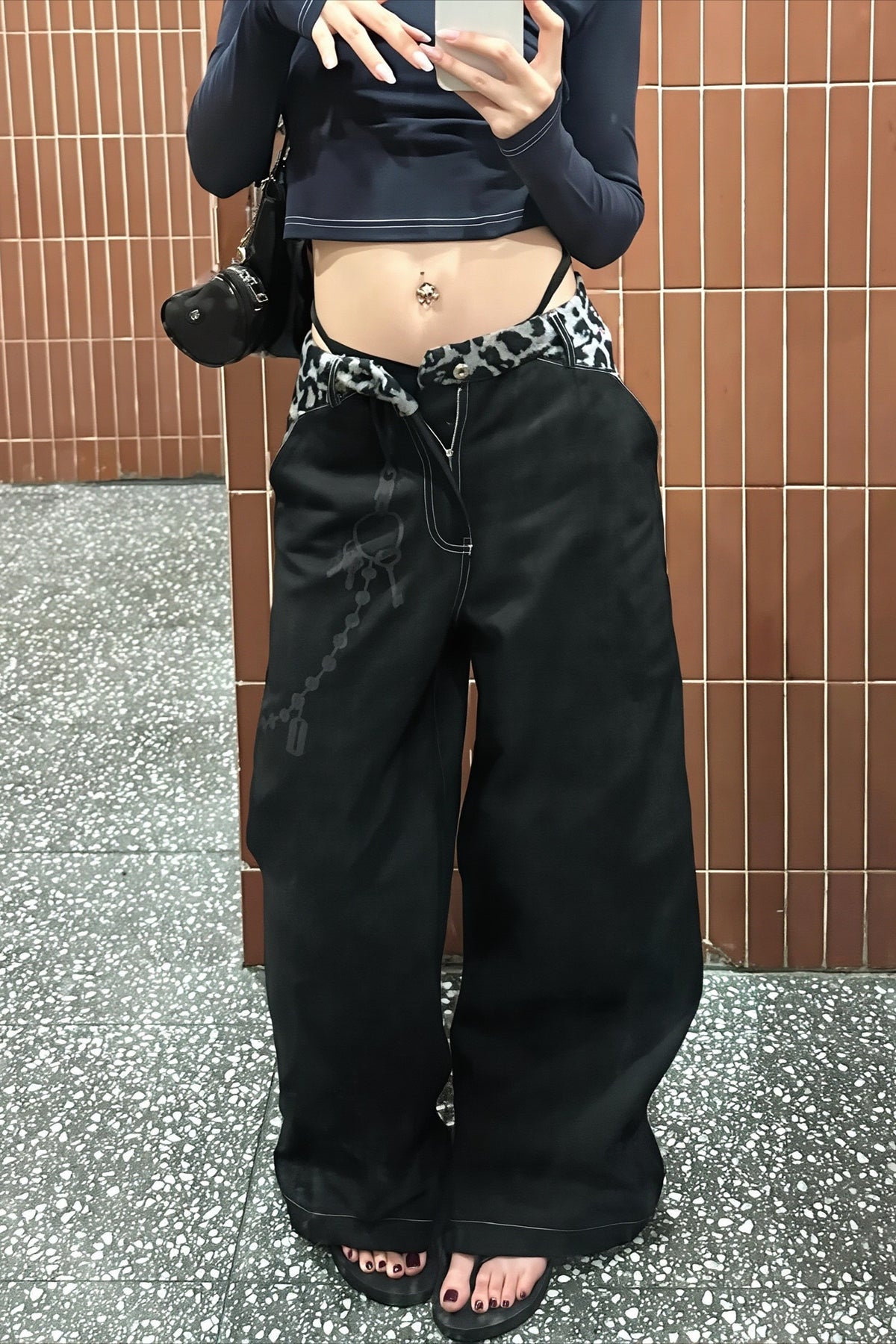 Leopard Waist Washed Wide Leg Jeans Main image