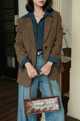 Herringbone Wool Blend Relaxed Blazer