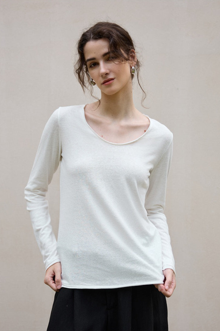 Linen Cotton Rolled Edge Knit Top Secondary image