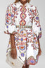 Ethnic Floral Lantern Sleeve Collared Boho Dress