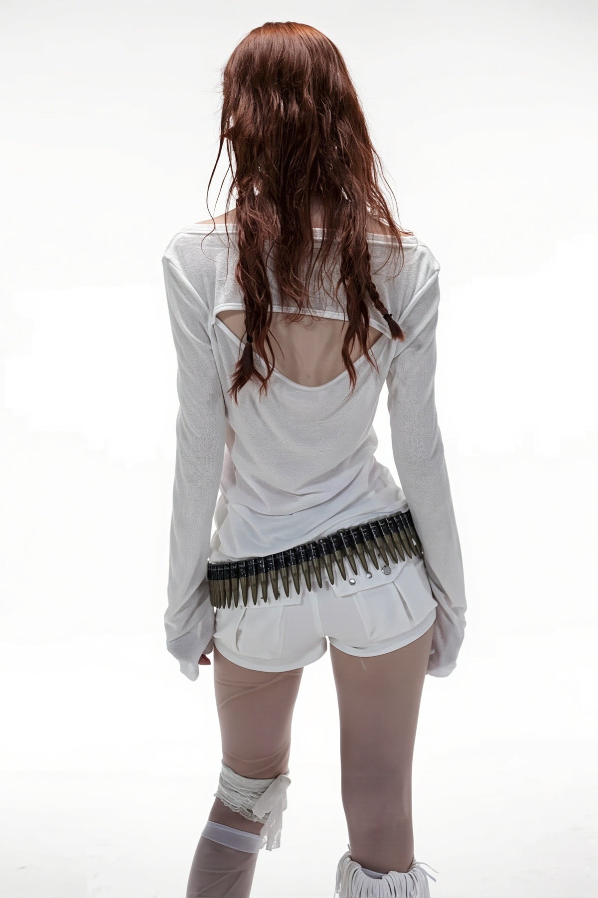 Wing Print Wide Neck Asymmetric Long T-Shirt