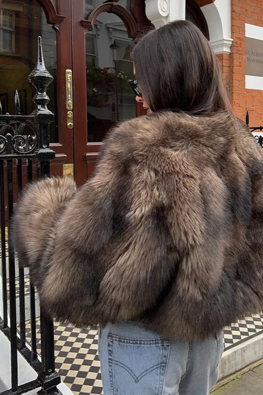 Brown Fluffy Faux Fur Coat Secondary image