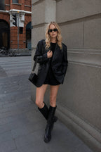 Lapel Pockets Leather Blazer