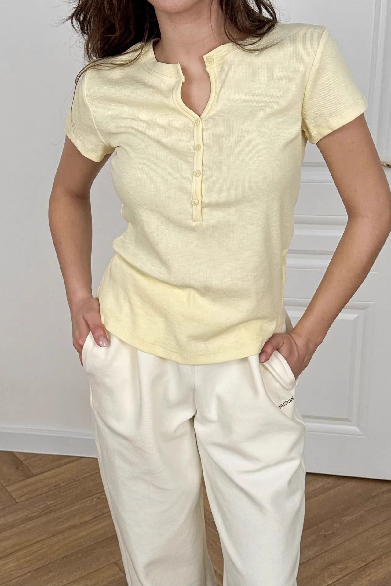 Solid Cropped Button Front T-Shirt Main image