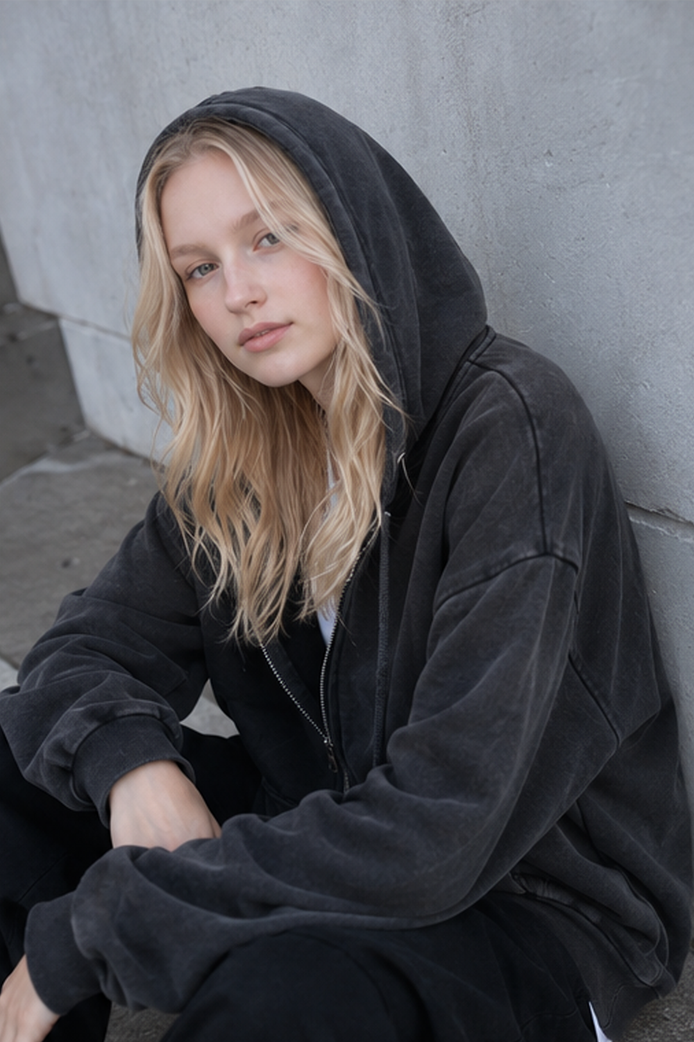 Men's Vintage Wash Black Zip-Up Hoodie Secondary image