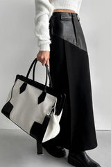 PU Leather Panel High Waist Slit Skirt