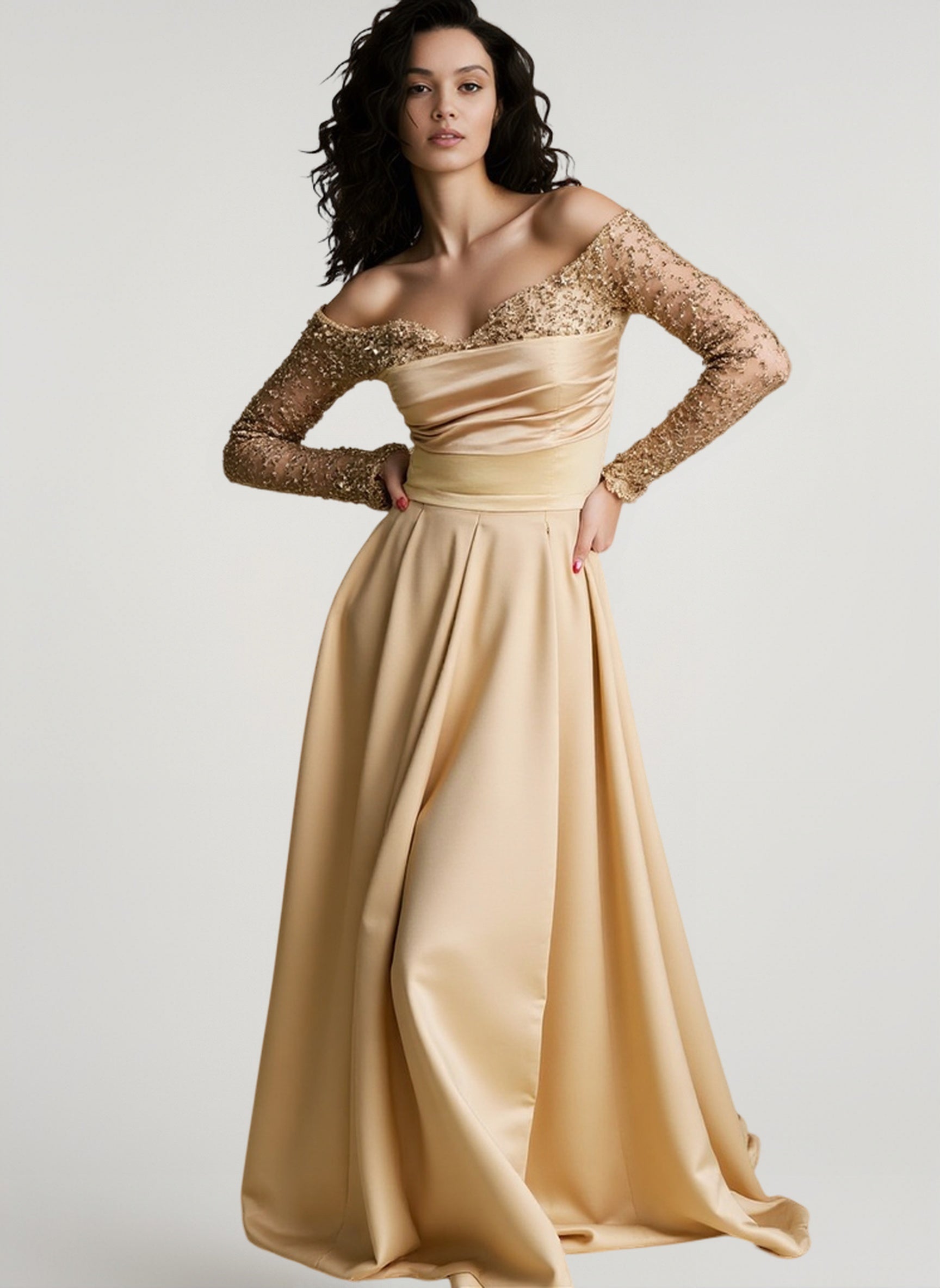 Long Sleeve Sequin Evening Gown Prom Dress Main image
