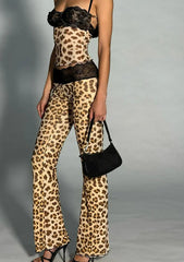 Mesh Leopard Crop Pants Knit Set