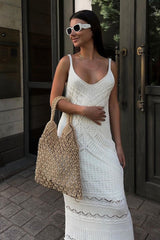 Cami U-Neck Crochet  Knit Maxi Sweater Dress