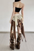 Sheer Lace Overlay Fringe Hem Skirt