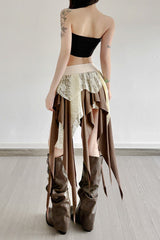 Sheer Lace Overlay Fringe Hem Skirt